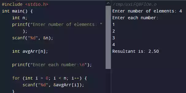 C Program to Calculate the Average of N Numbers