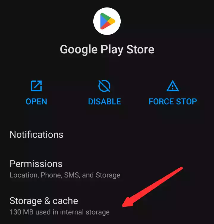 playstore storage and cache section