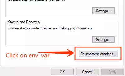click on environment variable button on the system properties