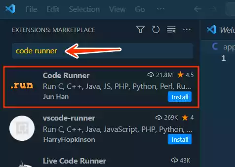 create c file and install code runner extension