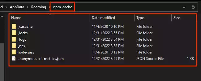 npm cache folder on windows