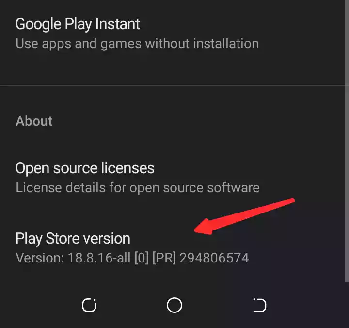 playstore version section