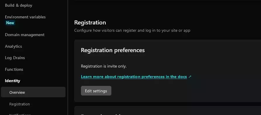 netlify config registration tab