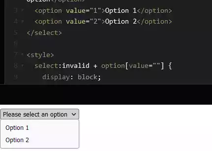 select placeholder with hidden attribute