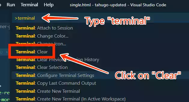 clear terminal with ctrl shift p
