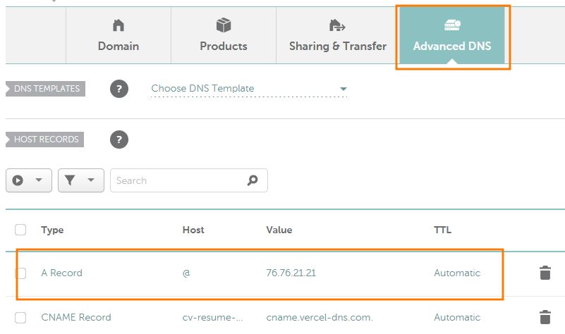 Vercel Incorrect Apex Namecheap