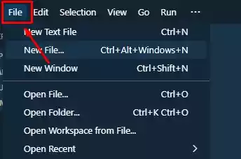 vs code file menu