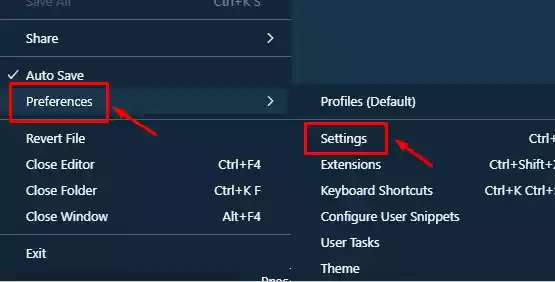 click on preferences and settings